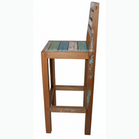 Chaise de bar design en bois de bateau recyclé, style rustique vintage industriel, écologique, tabouret haut pour pub, café, restaurant, extérieur