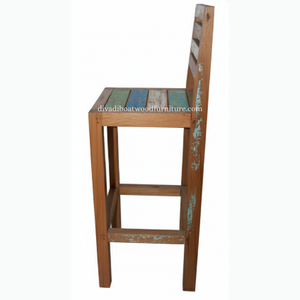 Tabouret de bar design en bois de bateau recyclé, style rustique vintage industriel, bois coloré original, pour pub, café, restaurant - Product Image 5