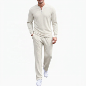 Survêtement mi-zippé marron pour homme, manches longues, couleur unie, tenue décontractée, coupe classique, en polyester avec poches latérales - Product Image 5