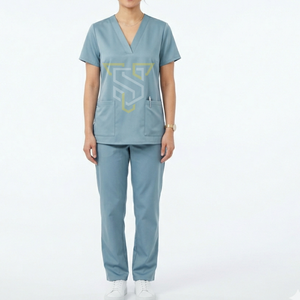 Conjunto de Uniforme Médico para Mujer en Color Verde Azulado con Bolsillos Delanteros, Uniformes de Hospital en Material de Algodón y Poliéster Tejido - Product Image 2