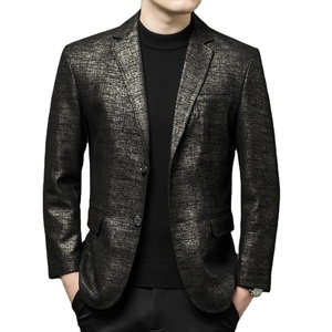 High-end Men's Fashion Handsome Winter Canvas Leather Printed Business Casual Coat Leather Jacket Waterproof - Product Image 1