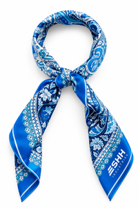 Women’s Blue Printed Satin <b>Scarf</b> Floral Paisley Pattern <b>Silk</b> Feel Square Neck Wrap Lightweight Fashion Accessory Custom Logo - Product Image 2