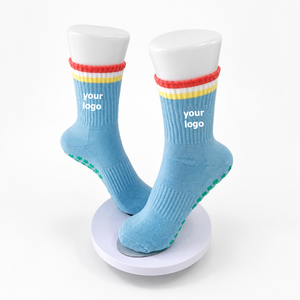 JUNZU <b>Women's</b> Light Blue Crew <b>Socks</b> with Anti-Slip Grip Quick Dry Breathable Fabric Ribbed Cuff-Standard Thickness for Daily Use - Product Image 1