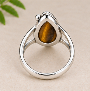Anillo de Plata de Ley 925 con Ojo de Tigre |   Anillo de Piedra Preciosa de Ojo de Tigre en Forma de Lágrima Hecho a Mano |   Joyería llamativa en tono marrón dorado - Product Image 3