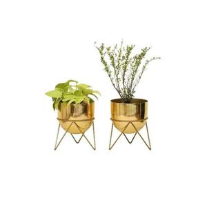 Contemporary Gold Metal Floor Planter | Designer <b>Plant</b> Stand for Hotels & Homes - Product Image 2