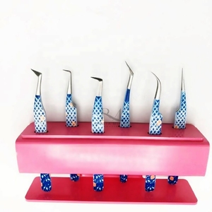 Pince à cils en acier inoxydable Silver Tip / à revêtement papier, avec poignée diamantée, et support de rangement pour 6 pinces, ensemble couleur rose - Product Image 5