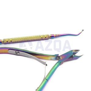 Ensemble de coupe-cuticules, lime à ongles double face et nettoyeur d'ongles en acier inoxydable de haute qualité, finition arc-en-ciel, vente en gros - Product Image 5