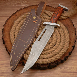 Couteau de chasse à lame fixe Pasha Enterprises Custom Damascus Long Clip Point, qualité industrielle, garantie 3 ans, manche en bois - Product Image 1