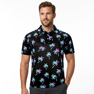 Polo homme noir imprimé à manches courtes, respirant, décontracté, en polyester tissé - Product Image 5