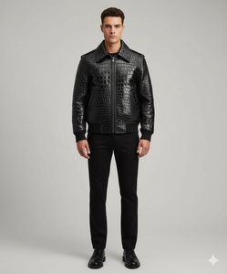 Chaqueta de Cuero con Estampado de Pitón para Hombre, Chaqueta de Motociclista de Cuero Genuino de Lujo, Ropa Exterior Moderna para Hombre, Fabricación Personalizada OEM, Venta al Por Mayor OEM - Product Image 6