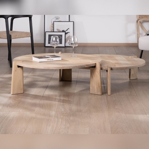 Vandana Golden Style <b>round</b> coffee <b>tables</b> in natural mango wood Loopie - Product Image 3