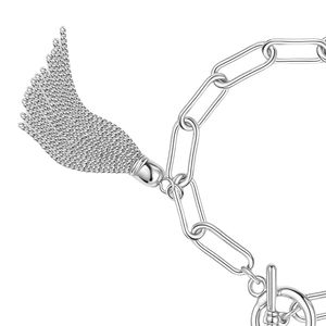 Bracelet chaîne argenté avec breloque bouclier, fermoir à bascule et détail pompon – Bijou décoratif élégant pour femme - Product Image 6