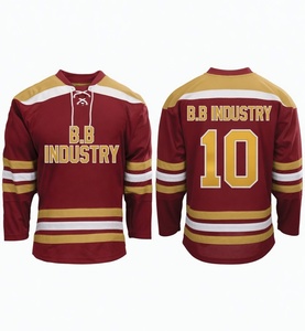 เสื้อฮอกกี้น้ำแข็งสีขาวกรมท่าแดงแบบคลาสสิกสั่งทำพิเศษจาก B.B Industry คอเชือกผูกแบบหนา ขนาดใหญ่ พรีเมียม ระบายอากาศได้ดี ผลิตด้วยเทคนิค Sublimation - Product Image 5