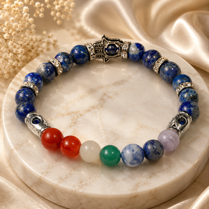 Bracelet Sept Chakras en Lapis Lazuli avec Bracelet Hamsa Troisième Œil et Pierre Semi-Précieuse - Exportateur - Product Image 1