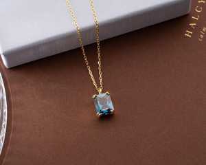 Blue Tanzanite Vintage Necklace Pendant Tai Silver 14K Gold Plated Lab Created Oval Gemstone for Women - Product Image 1