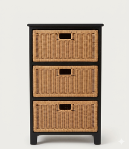 Produit de meubles indonésiens de haute qualité, fabriqué à la main à partir d'un support en rotin local ou d'un rangement avec trois tiroirs - Product Image 2