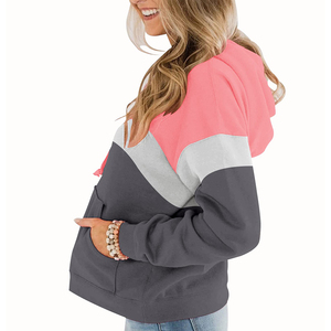 Sweat-shirt à capuche décontracté pour femme en mélange de coton tricoté, avec blocs de couleur et poches, coupe classique, idéal pour l'automne - Product Image 5