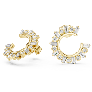 Pendientes de Aro con Moissanita en Tono Dorado, Plata de Ley 925, Diseño Geométrico, Tipo Clip, para Fiestas - Product Image 3