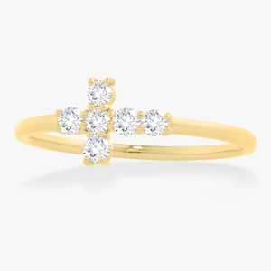 Diamond <b>Cross</b> <b>Rings</b> 14K 18K Solid Gold Round Cut Lab Grown Stackable Minimalist Cristian Religious Ceremony Everyday Wear Bands - Product Image 1