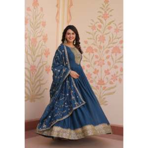 Star Georgette Zari and <b>Sequins</b> Embroidered Wedding Gown with Dupatta - Product Image 5