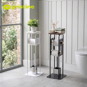 Porte-papier toilette moderne sur pied avec dessus en bois et design à niveaux pour salle de bain - Product Image 3