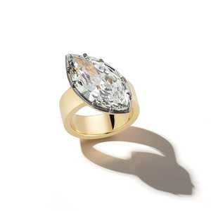 Bague de fiançailles en diamant de laboratoire taille marquise East West, or jaune massif 14K 18K, or noir, bague fine et élégante pour femme - Product Image 2