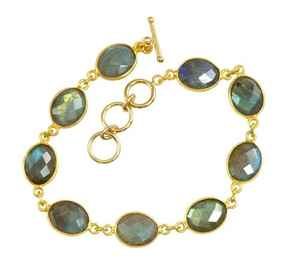 Bracelet à maillons ovales facettés en labradorite |   Bijoux avec fermoir à bascule plaqué or |   Bracelet en pierres précieuses en gros Mangalmay Corporation - Product Image 1