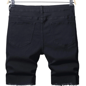 <b>Men's</b> Black Ripped Denim <b>Shorts</b> Casual Summer Cotton <b>Shorts</b> With <b>Red</b> Inner Lining Mid Waist Straight Leg Style - Product Image 2