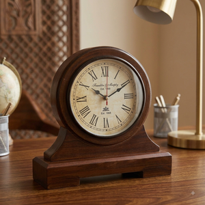 Custom Wooden <b>Table</b> <b>Clock</b> for Home Office 11 Inches Art Deco Design Round Shape Silent Quartz Movement Battery Powered - Product Image 4