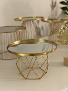 White Ceramic Top Cake Stand Gold Wire Cage Base Round Dessert Display <b>Tray</b> Wedding Birthday Pastry Serving Platter - Product Image 2