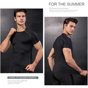 Men's <b>Black</b> Short Sleeve <b>Compression</b> T-<b>Shirt</b> Slim Fit Quick Dry Sporty O-Neck Knitted Polyester - Product Image 6