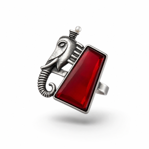 Anillo de cóctel de elefante chapado en plata antigua con circonita cúbica de laboratorio de corte esmeralda roja para mujer, estilo bohemio, moda de fiesta - Product Image 4