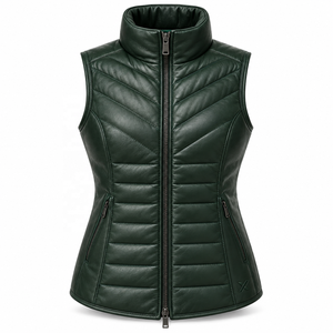<b>Women's</b> Puffer, Quilted Insulated Leather Vests | Grey Black Burgundy Brown Green | OEM ODM Manufacturer | Premium Quality | - Product Image 1