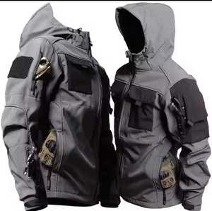 Men's Hooded bomber <b>Jacket</b> With Multiple Pockets Windproof Polyester Winter Workwear Style Outerwear - Product Image 2