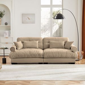 Divano Moderno in Velluto a Due Posti con Braccioli Imbottiti e Cuscini Decorativi per Soggiorno - Product Image 1