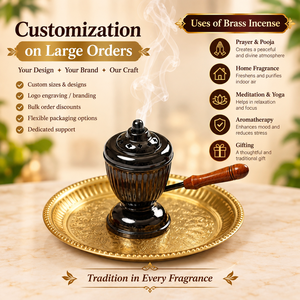 Brûleur d'encens en laiton noir avec poignée en bois, support pour charbon et bakhoor, encensoir traditionnel, porte-dhoop, ensemble de décoration Puja Thali - Product Image 4