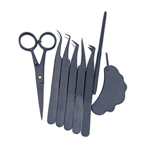 Matte Black Volume Eyelash Extension Tweezers Set Boot Tip with Scissors Cloud Mirror Handle Professional Lash <b>Tool</b> Kit - Product Image 1