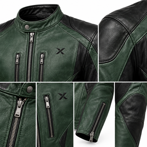Veste de moto en cuir sport X Sports City Signature |   Noir Bourgogne Bleu Vert |   Fabricant OEM ODM |   Qualité supérieure | - Product Image 4