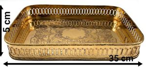 South Indian Arts Brass Handmade Serving <b>Tray</b> Premium Gold Finish Decorative <b>Tray</b> for Dining <b>Tables</b> & Wedding Parties - Product Image 2