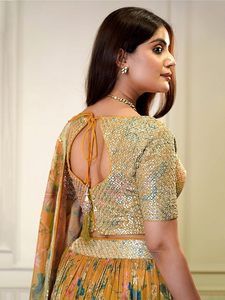 Clothing Women's Print And <b>Sequins</b> Embroidered Organza Semi-stitched Lehenga Choli Set With Dupatta - Product Image 3