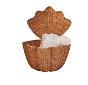 Cesta de Mimbre Tejida a Mano con Conchas Marinas, Organizador de Almacenamiento Ecológico, Caja Decorativa con Forma de Concha Natural con Tapa - Product Image 1