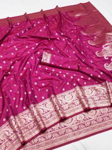 Sari Tradicional Indio de Seda Banarasi con Trabajo de Tejido Zari para Bodas y Eventos Festivos, Atuendo para Mujer - Product Image 4