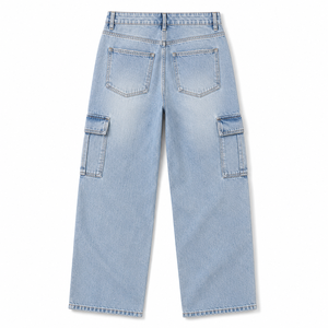 Jean Cargo Boyfriend Femme Taille Mi-Haute Coupe Ample Poches Utilitaires Denim Délavé Foncé/Clair Streetwear Baggy Pantalon Tendance Hiver - Product Image 4