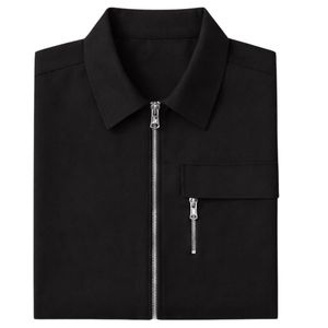 <b>Men</b> Heavyweight Zip Overshirt <b>Short</b> <b>Sleeve</b> Casual Utility Streetwear <b>Shirt</b> Solid <b>Black</b> OEM Wholesale Supply - Product Image 4