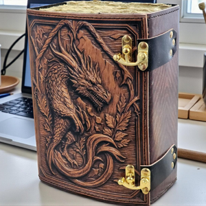 Journal en cuir véritable fait main, motif dragon chinois marron, Grimoire fantastique, Carnet de croquis médiéval, Journal d'écriture en cuir véritable, Cadeau - Product Image 6