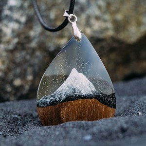Handmade Resin Wood Pendant Necklace Natural Wood Epoxy Resin Custom Love Wedding Jewelry - Product Image 2