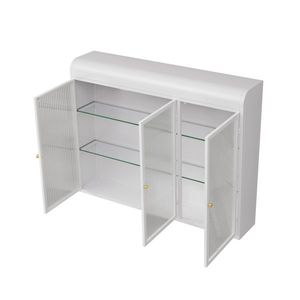 White 3-Door Arched Wall Mounted Glass Cabinets for <b>Kitchen</b> Living Room Bathroom-for <b>Storage</b> - Product Image 5