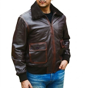 Chaqueta Bomber de Lona y Cuero Genuino para Hombre, Forro de Piel Sintética, Cierre de Cremallera Frontal, Resistente al Viento, Estilo Motero, Personalizable - Product Image 5