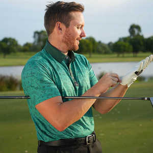 Polo de Golf Verde Estampado para Hombre, Manga Corta, Transpirable, de Algodón Popelina, Corte Regular, con Botones y Logotipo Frontal - Product Image 1