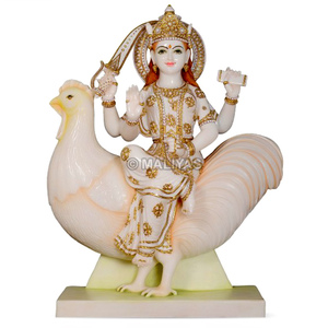 Marble Bahuchara Mata Statue | White Marble Bahuchara Devi Murti on Rooster | Handcrafted Hindu Idol | MALIYAS - Product Image 2